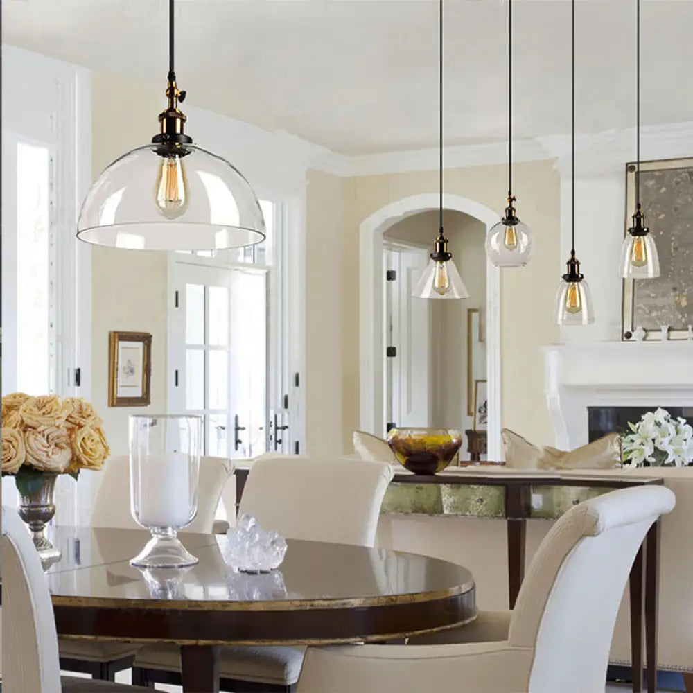 Brass Dome Pendant Ceiling Light With Clear Glass And 1 - Perfect For Dining Room