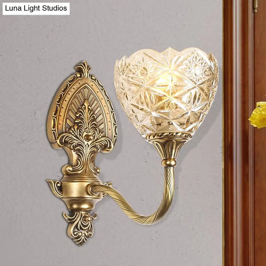 Brass Domed Colonial Wall Light With Textured Opal Glass - 1 Fixture