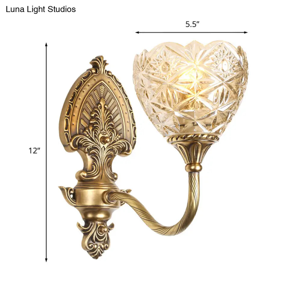 Brass Domed Colonial Wall Light With Textured Opal Glass - 1 Fixture