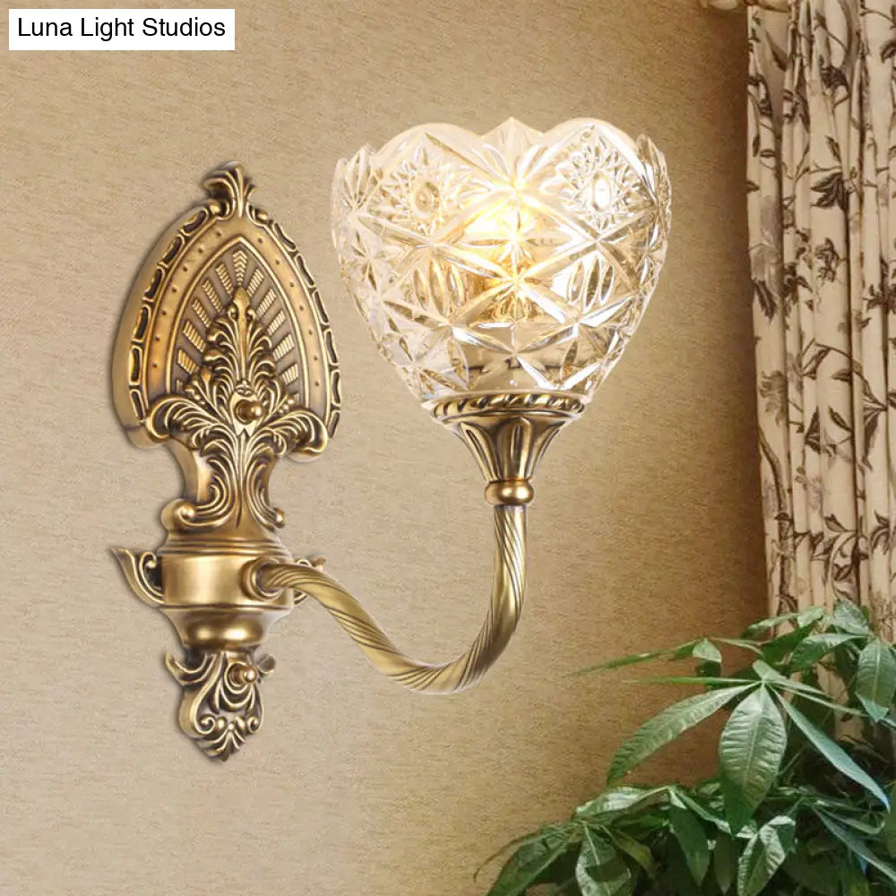 Brass Domed Colonial Wall Light With Textured Opal Glass - 1 Fixture