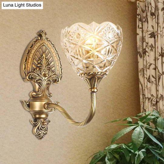 Brass Domed Colonial Wall Light With Textured Opal Glass - 1 Fixture