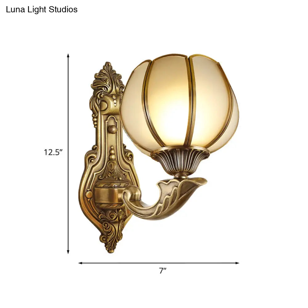 Brass Domed Colonial Wall Light With Textured Opal Glass - 1 Fixture