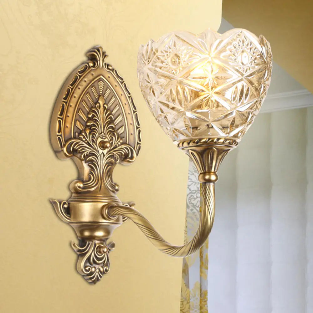 Brass Domed Colonial Wall Light With Textured Opal Glass - 1 Fixture / A