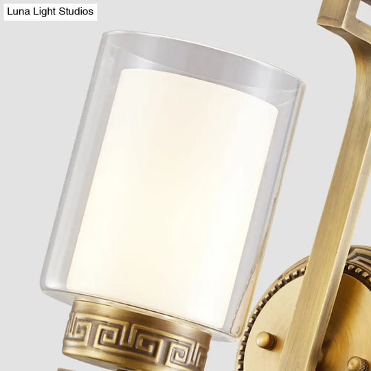 Brass Double Glass Wall Sconce Lamp - Modernist Style 2 Lights Ideal For Corridors