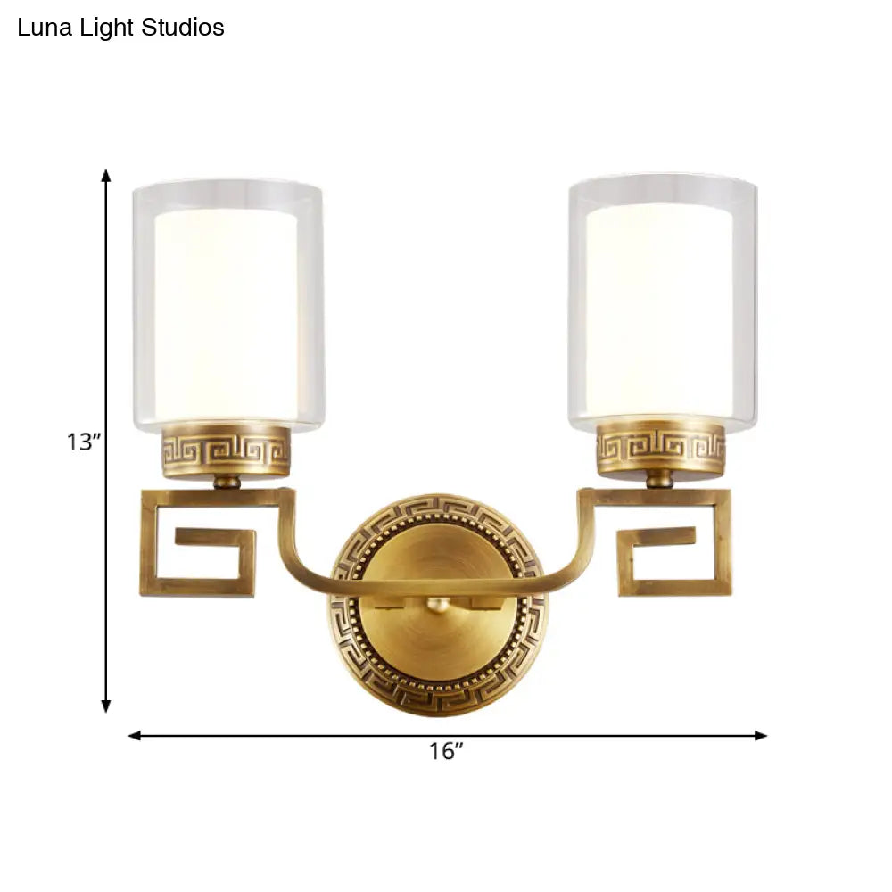 Brass Double Glass Wall Sconce Lamp - Modernist Style 2 Lights Ideal For Corridors