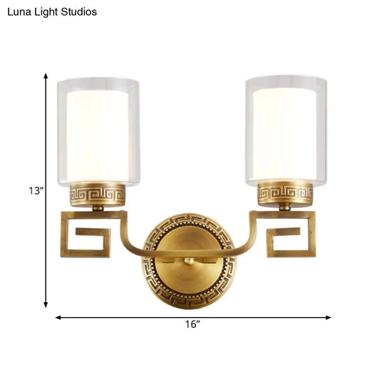 Brass Double Glass Wall Sconce Lamp - Modernist Style 2 Lights Ideal For Corridors