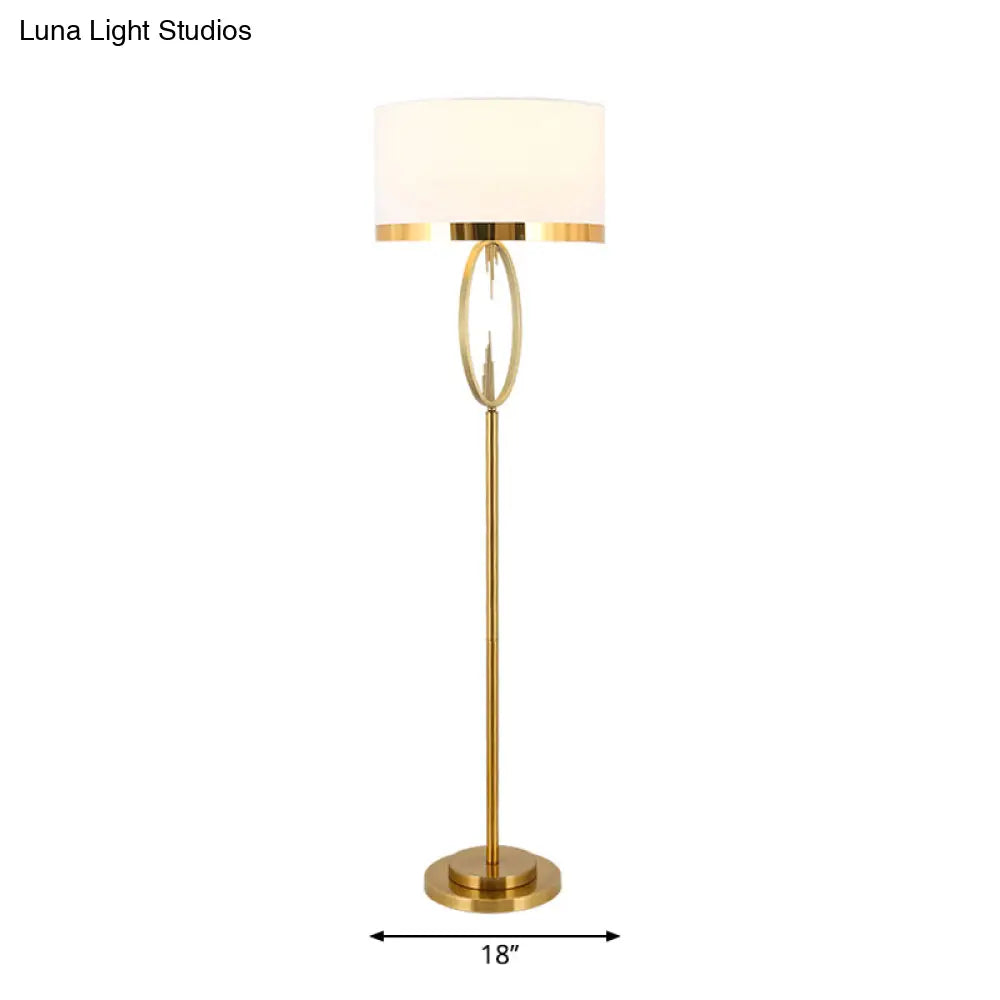 Brass Drum Stand Up Lamp: Classic Fabric 1-Light Floor Lighting For Living Room Reading With Circle