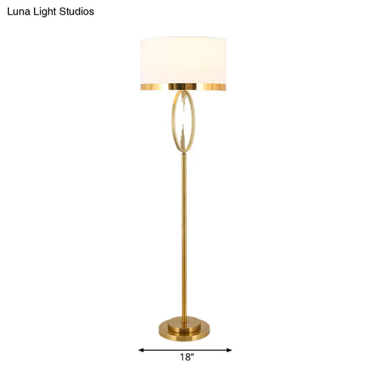 Brass Drum Stand Up Lamp: Classic Fabric 1-Light Floor Lighting For Living Room Reading With Circle