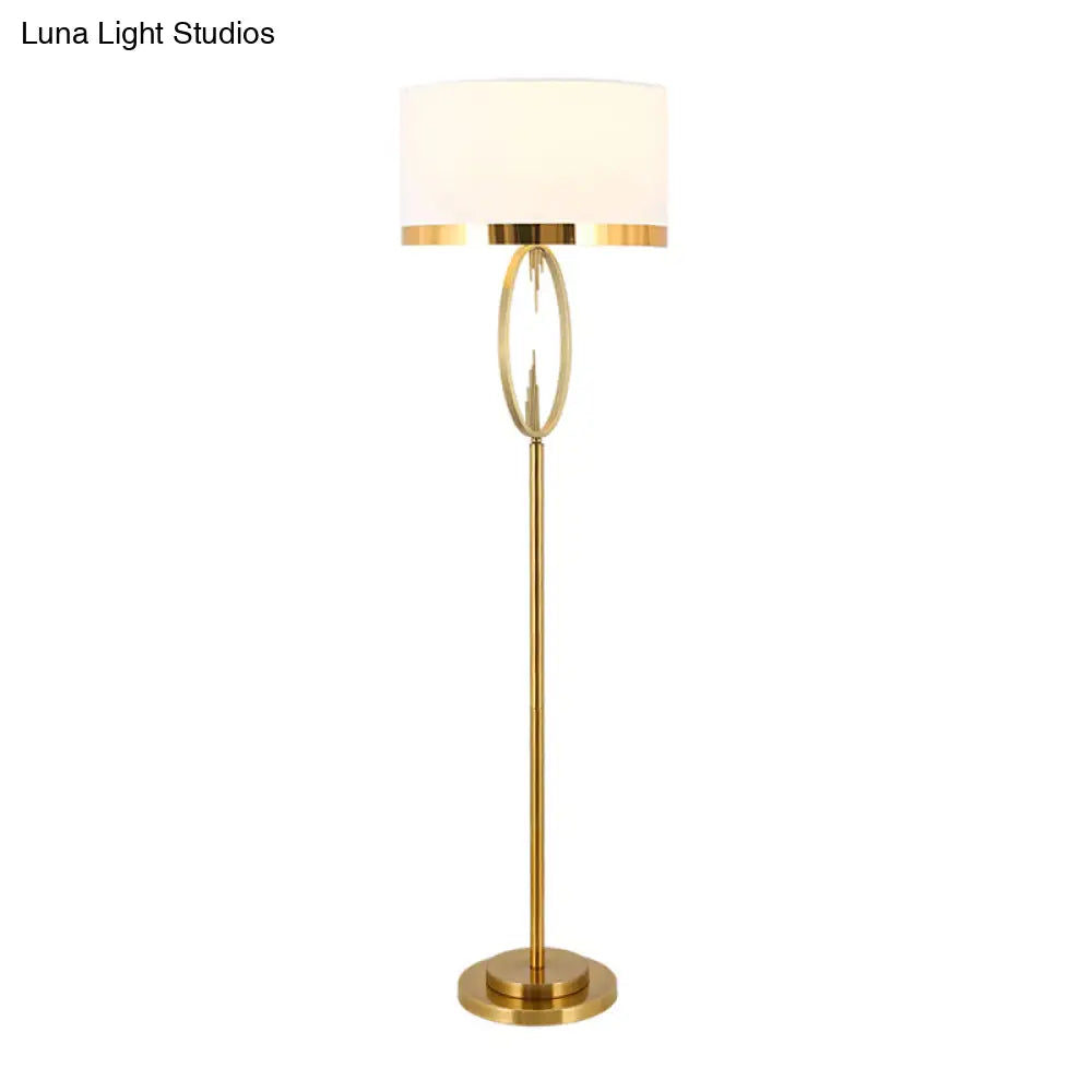 Brass Drum Stand Up Lamp: Classic Fabric 1-Light Floor Lighting For Living Room Reading With Circle