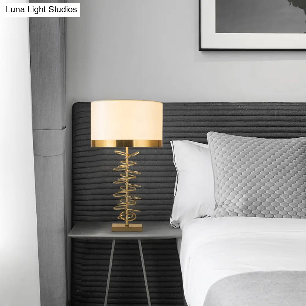 Brass Drum Table Lamp - Classic Style With Fabric Shade 1 Head Ideal For Nightstands