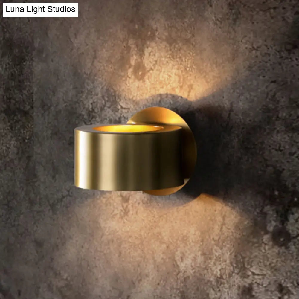 Brass Drum Wall Sconce: Modern 1-Head Metal Bedroom Light