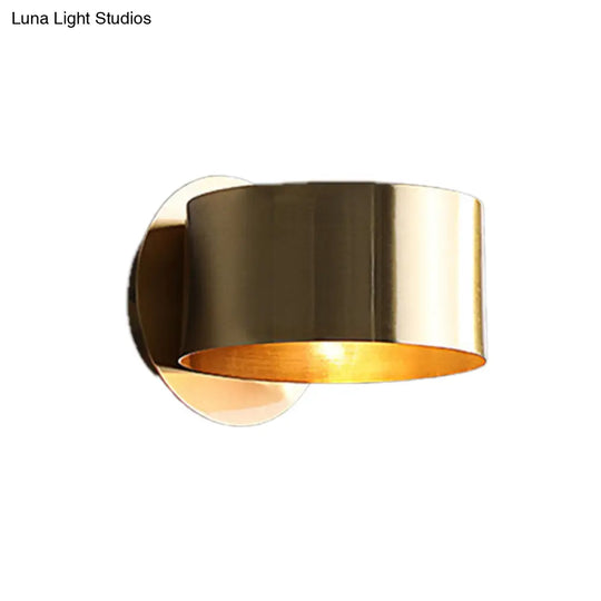 Brass Drum Wall Sconce: Modern 1-Head Metal Bedroom Light