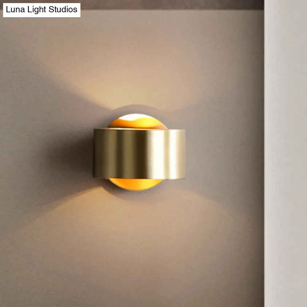 Brass Drum Wall Sconce: Modern 1-Head Metal Bedroom Light