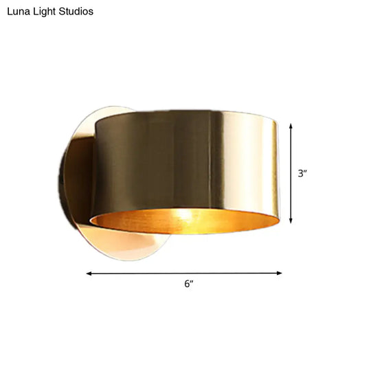 Brass Drum Wall Sconce: Modern 1-Head Metal Bedroom Light