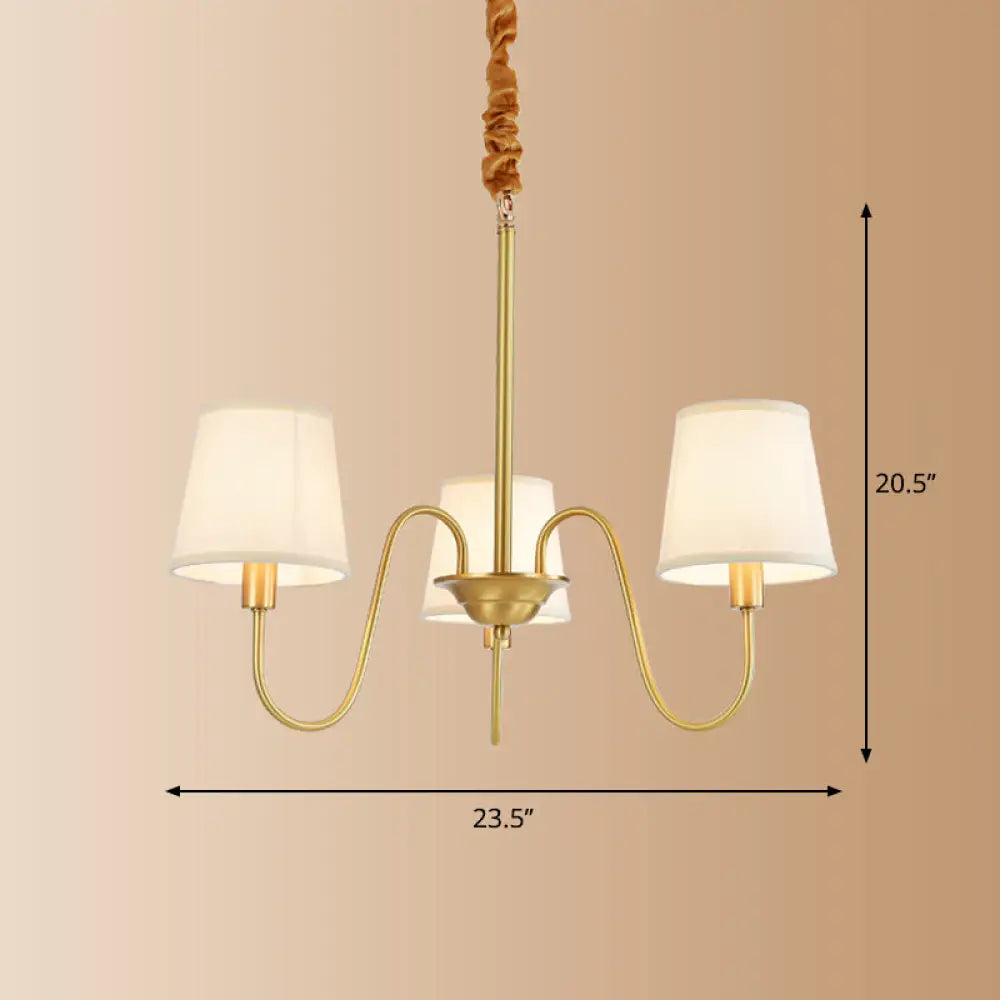 Brass Fabric Bucket Shade Suspension Light - Simplicity Chandelier For Living Room 3 /