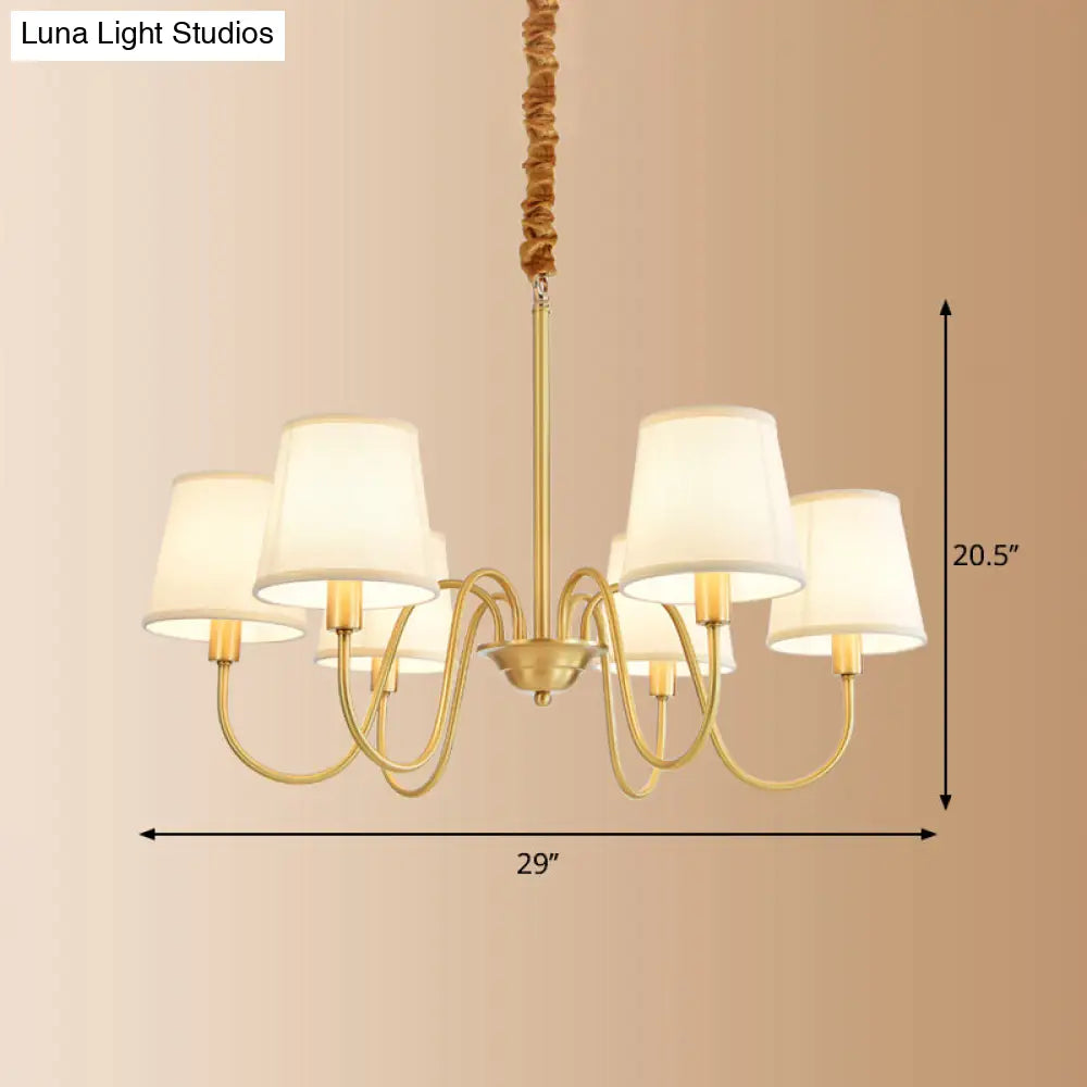 Brass Fabric Bucket Shade Suspension Light - Simplicity Chandelier For Living Room