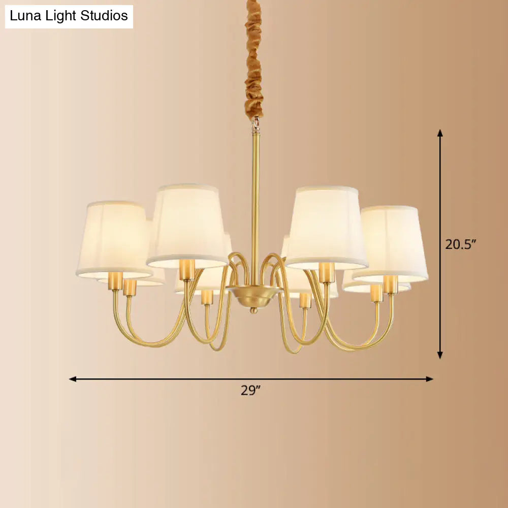 Brass Fabric Bucket Shade Suspension Light - Simplicity Chandelier For Living Room