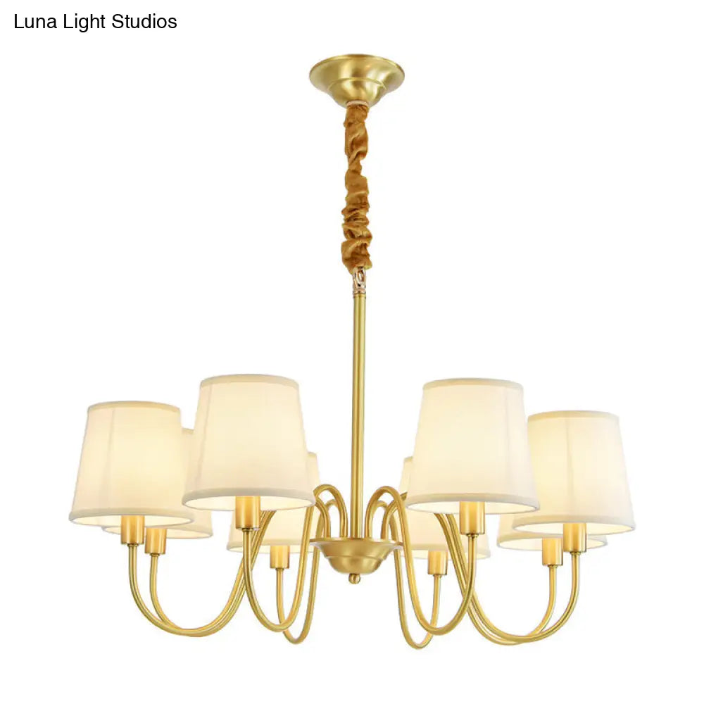 Brass Fabric Bucket Shade Suspension Light - Simplicity Chandelier For Living Room