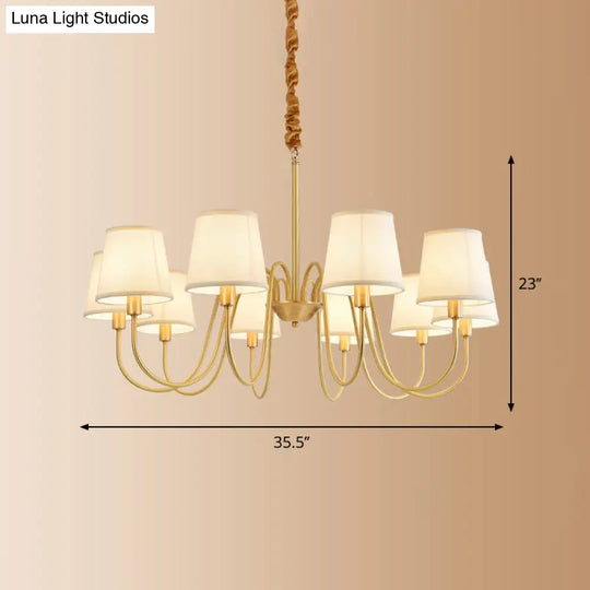 Brass Fabric Bucket Shade Suspension Light - Simplicity Chandelier For Living Room