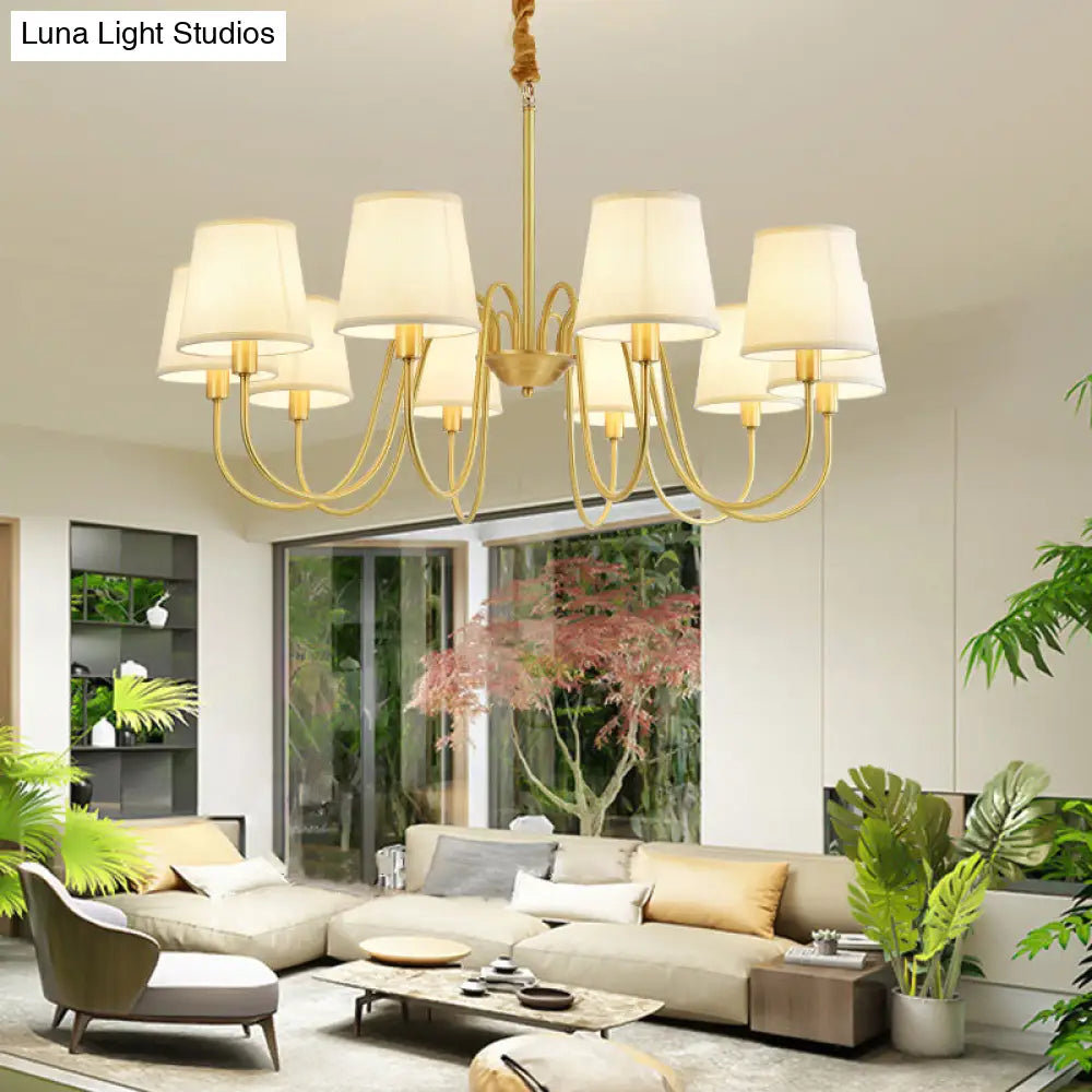 Brass Fabric Bucket Shade Suspension Light - Simplicity Chandelier For Living Room