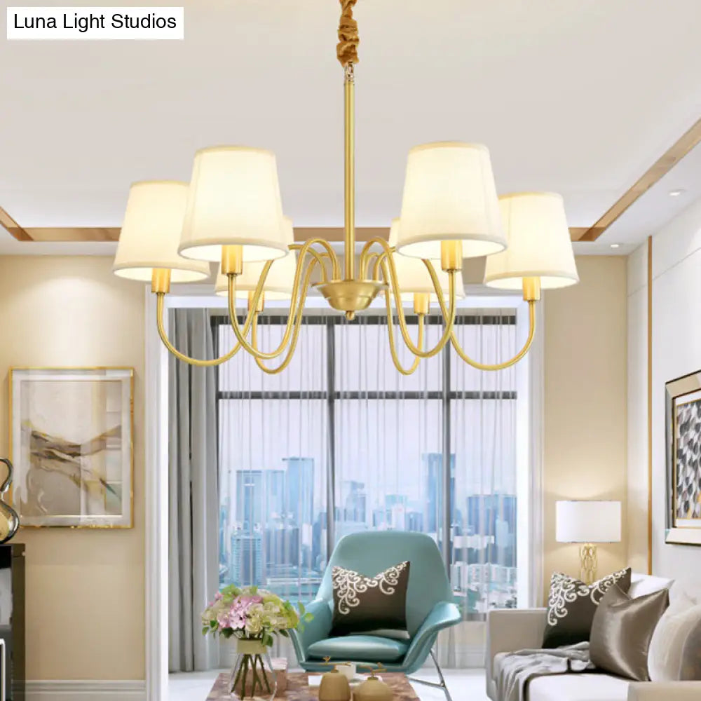 Brass Fabric Bucket Shade Suspension Light - Simplicity Chandelier For Living Room