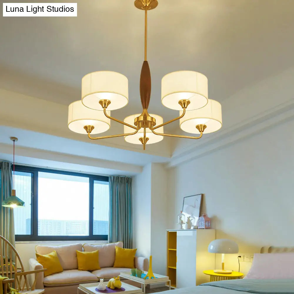 Brass Fabric Drum Chandelier: Minimalist Pendant Light For Living Room