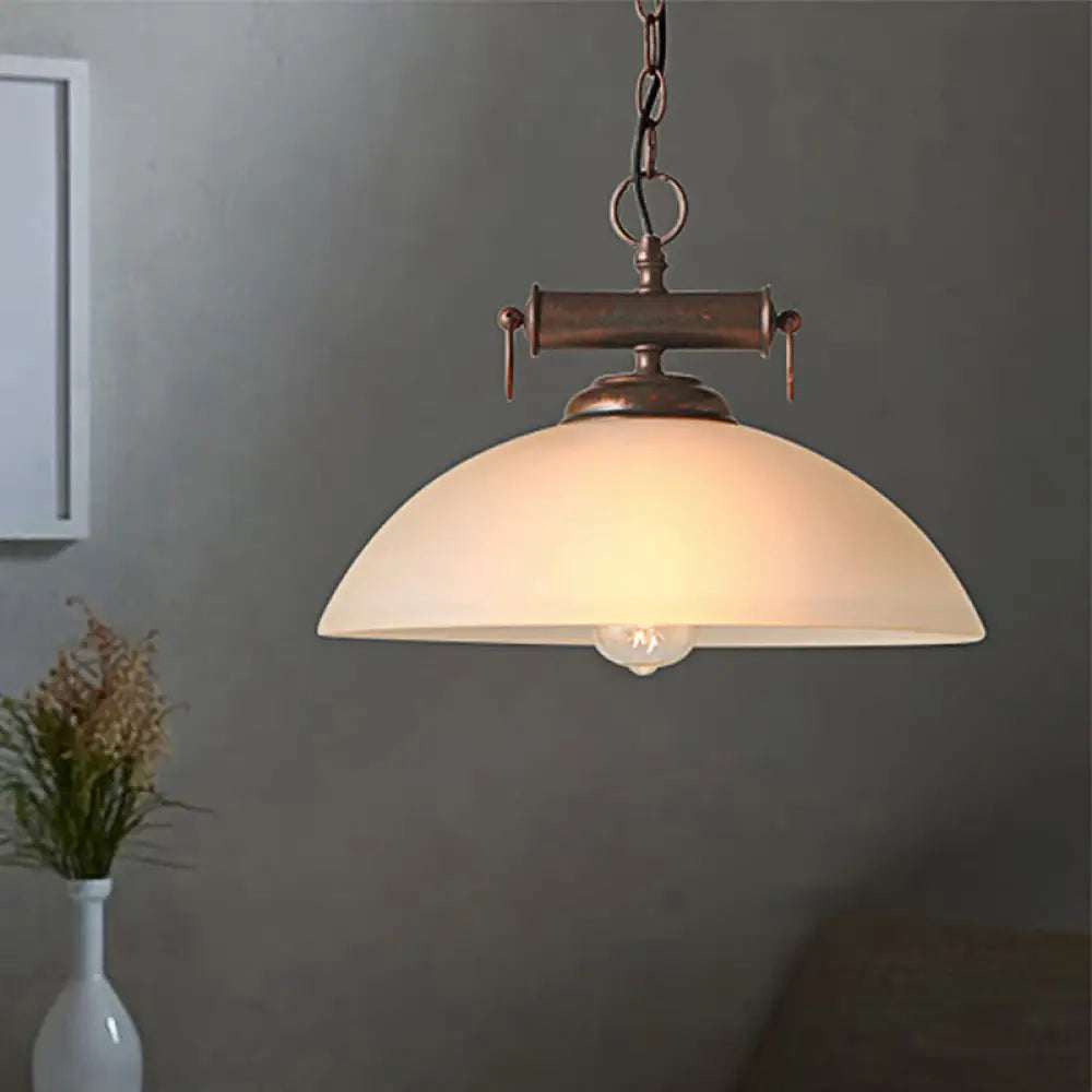 Brass Farmhouse Pendant Lamp With White Glass Shade And Chain