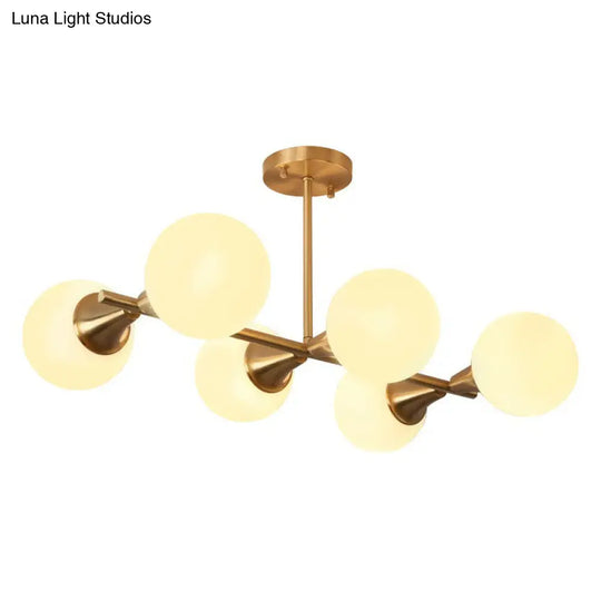 Brass Finish 6-Light Postmodern Linear Island Pendant With Glass Ball Shade