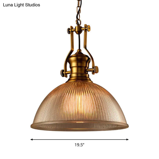 Bistro Hanging Light With Brass Finish Bowl Pendant And Clear Ribbed Glass - 12/15/19.5 W Warehouse