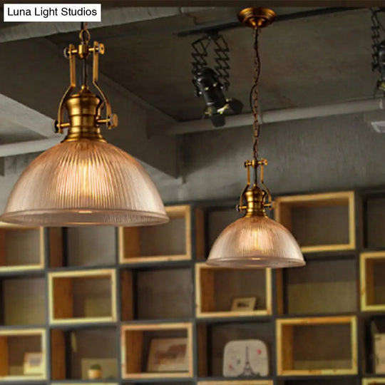 Bistro Hanging Light With Brass Finish Bowl Pendant And Clear Ribbed Glass - 12/15/19.5 W Warehouse