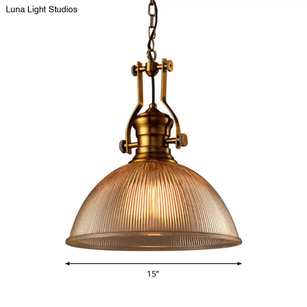 Bistro Hanging Light With Brass Finish Bowl Pendant And Clear Ribbed Glass - 12/15/19.5 W Warehouse