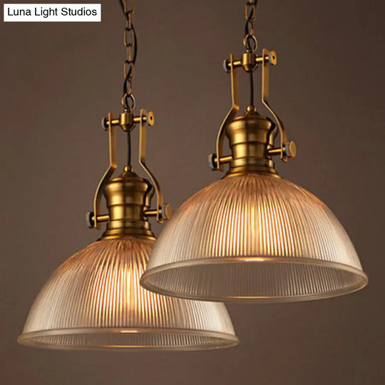 Bistro Hanging Light With Brass Finish Bowl Pendant And Clear Ribbed Glass - 12/15/19.5 W Warehouse