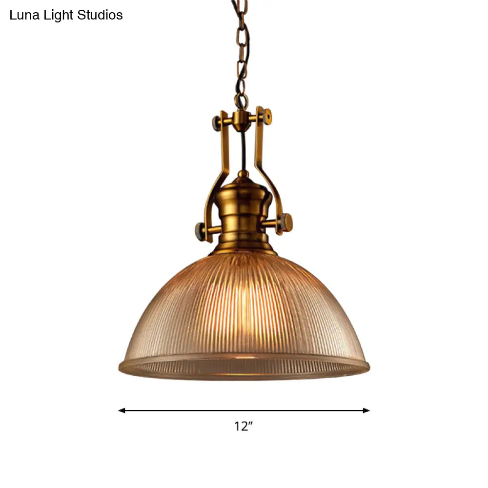 Bistro Hanging Light With Brass Finish Bowl Pendant And Clear Ribbed Glass - 12/15/19.5 W Warehouse