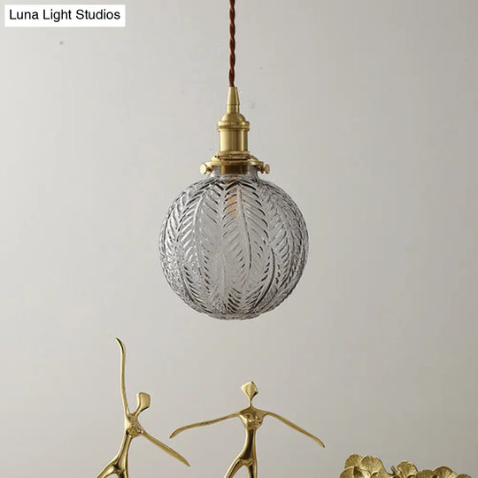 Spherical Pendant Light In Brass Finish With Clear Textured Glass - Ideal For Warehouse