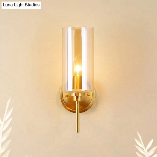 Brass Finish Clear Glass Wall Sconce Single Bulb Lamp