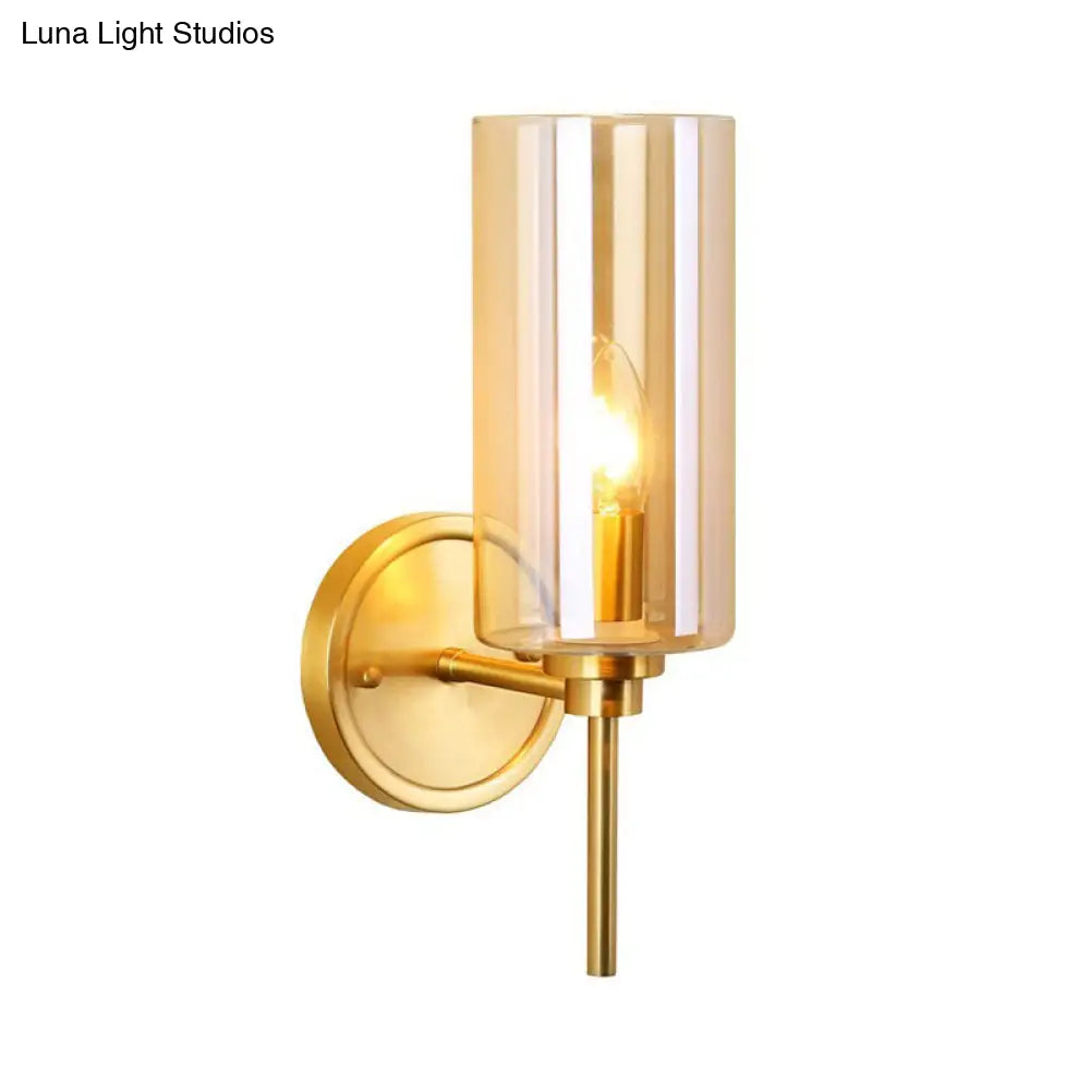 Brass Finish Clear Glass Wall Sconce Single Bulb Lamp