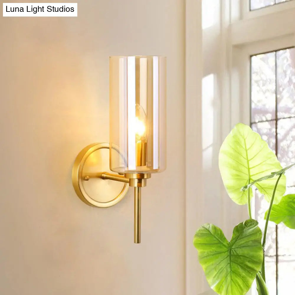 Brass Finish Clear Glass Wall Sconce Single Bulb Lamp