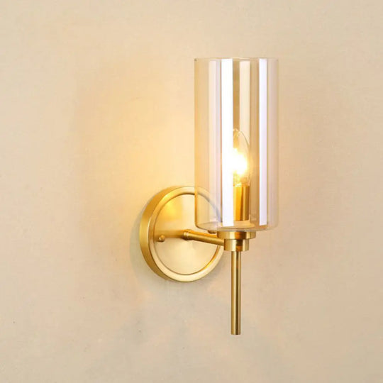 Brass Finish Clear Glass Wall Sconce Single Bulb Lamp