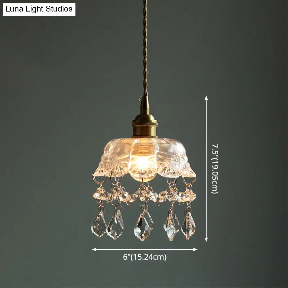 Brass Finish Crystal Mini Pendant Light With Glass Lamp Socket For Coffee Shop