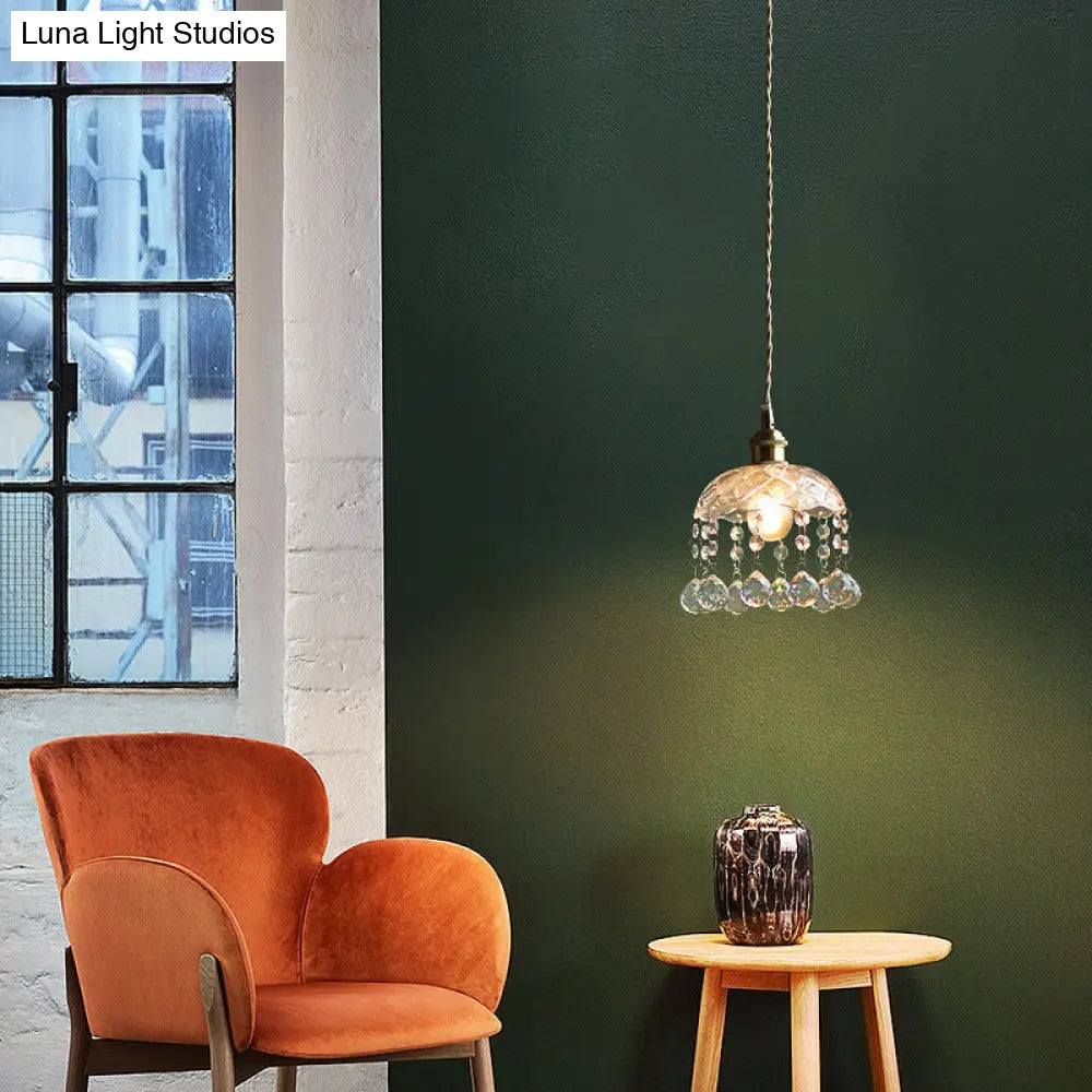 Brass Finish Crystal Mini Pendant Light With Glass Lamp Socket For Coffee Shop