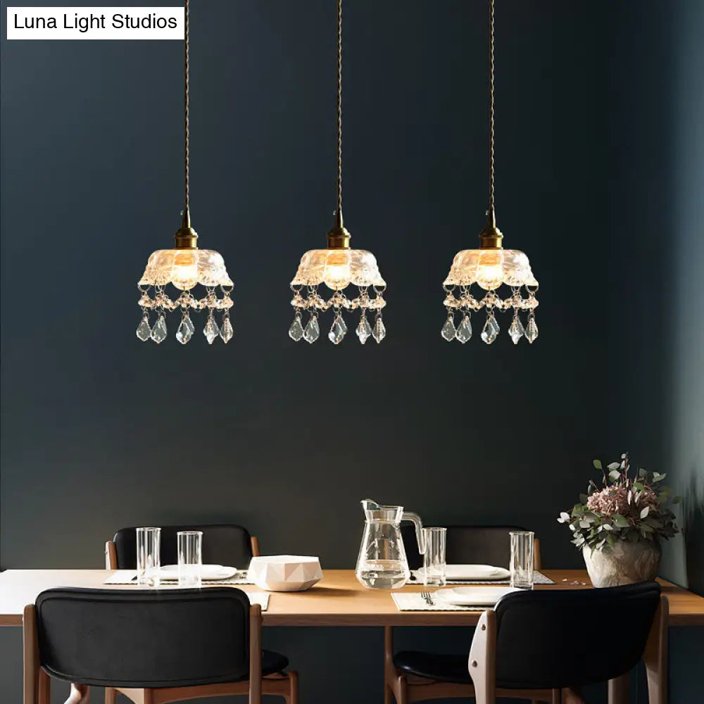 Brass Finish Crystal Mini Pendant Light With Glass Lamp Socket For Coffee Shop