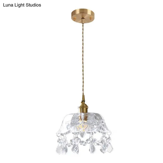 Mini Crystal Pendant Light With Brass Finish - Perfect For Coffee Shop Ambiance / Barn