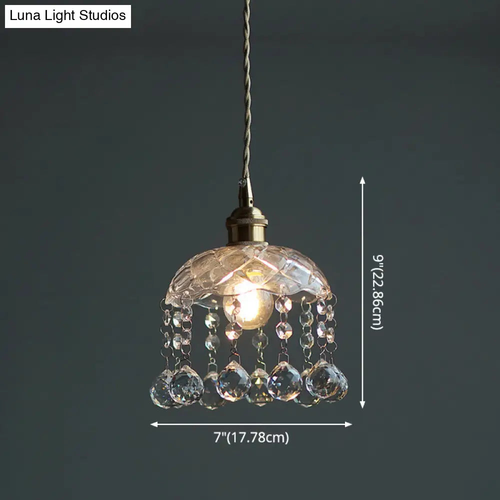 Brass Finish Crystal Mini Pendant Light With Glass Lamp Socket For Coffee Shop