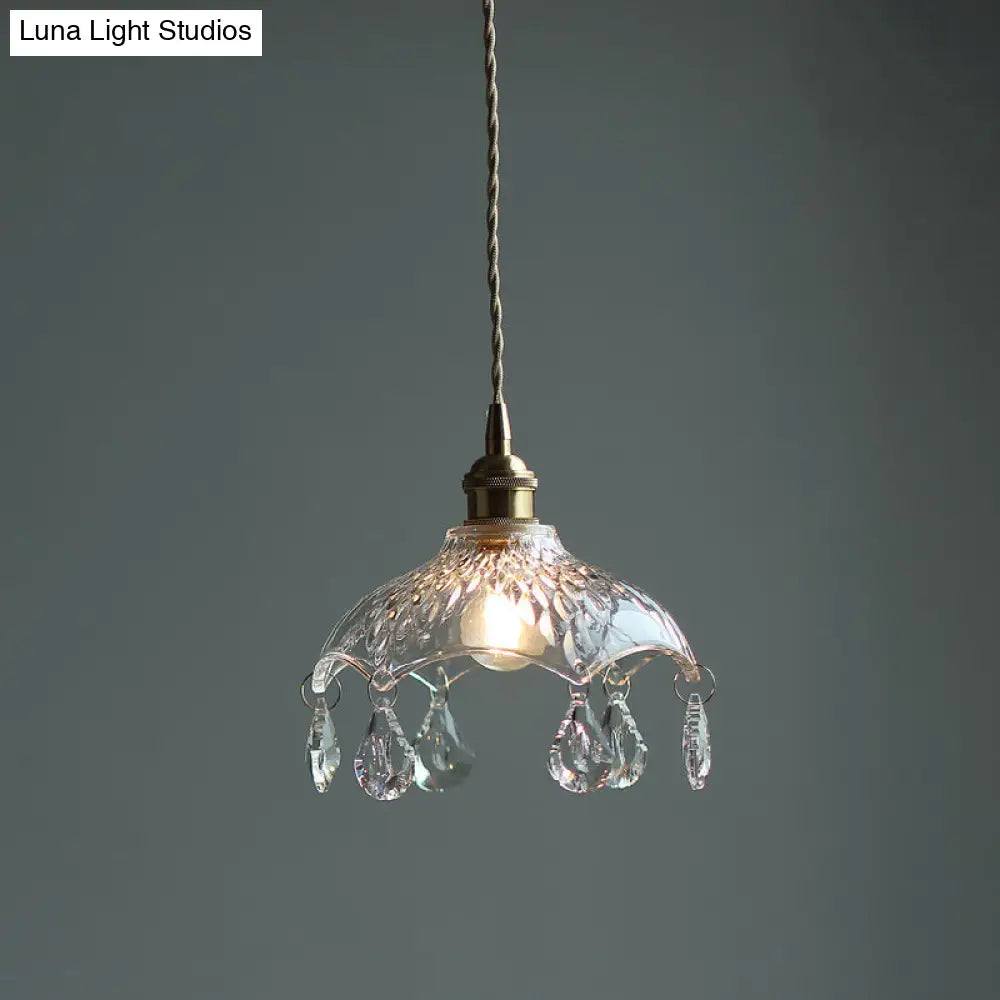 Mini Crystal Pendant Light With Brass Finish - Perfect For Coffee Shop Ambiance / Dome