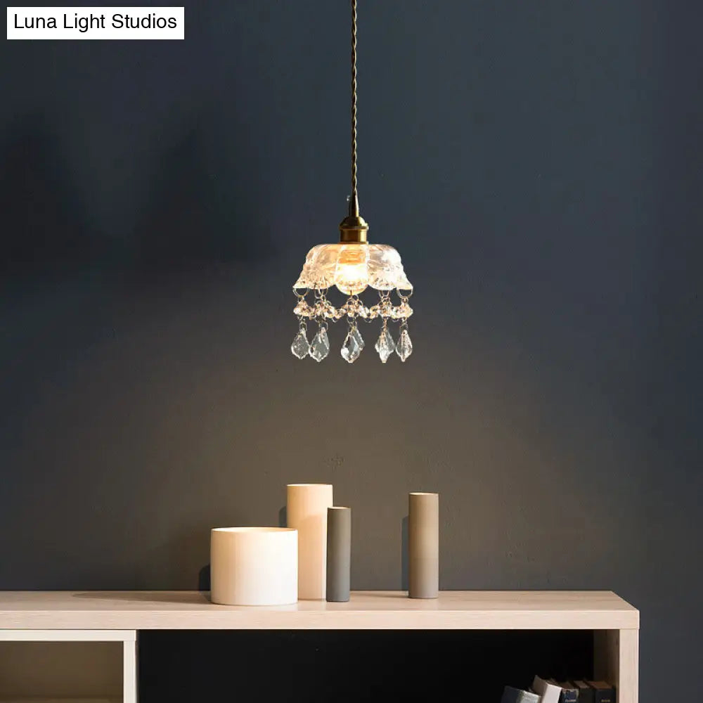 Mini Crystal Pendant Light With Brass Finish - Perfect For Coffee Shop Ambiance