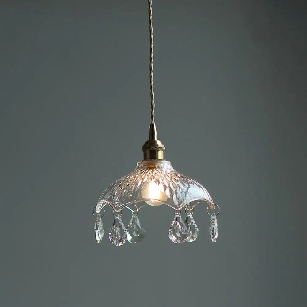 Brass Finish Crystal Mini Pendant Light With Glass Lamp Socket For Coffee Shop / Dome