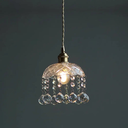 Brass Finish Crystal Mini Pendant Light With Glass Lamp Socket For Coffee Shop / Wide Flare