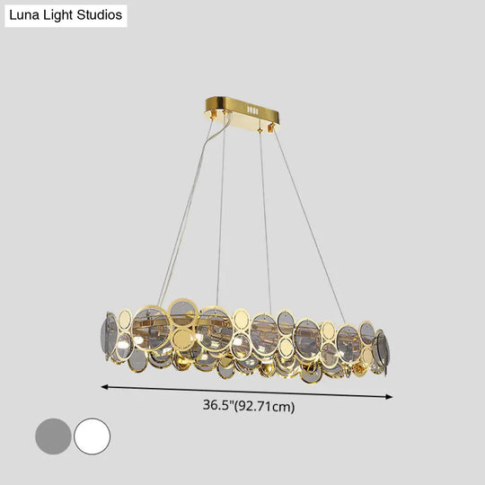 Crystal Bedroom Pendant Ceiling Light With Brass Finish Metal Fixture & Glass Shade - Large Size