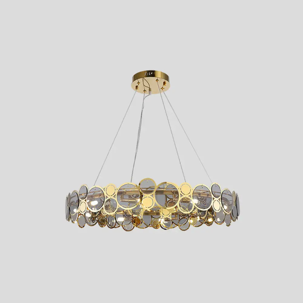 Brass Finish Crystal Pendant Ceiling Light With Glass Shade For Spacious Bedrooms / 21’ Smoke Grey