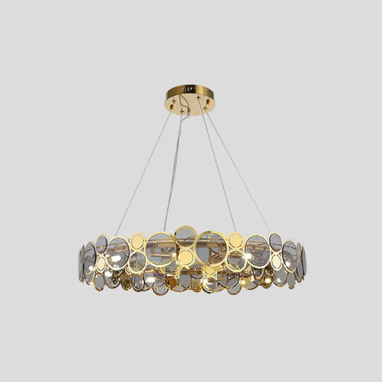 Brass Finish Crystal Pendant Ceiling Light With Glass Shade For Spacious Bedrooms / 28.5’ Smoke Grey